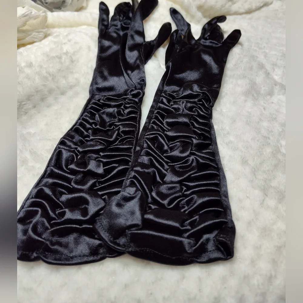 Dillard's Long Formal Black Satin Gloves